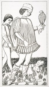 意大利贵族持有一只鹰，在铜牌上刻有一张扑克牌，c.1460，来自&39;Le Moyen Age et La Renaissance&39;，由Paul Lacroix（1806-84）出版，1847年出版 作者 法语学校