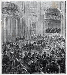 Jacques Babinet (1794 - 1872), French physicist and astronomer at the solemn meeting of the five Academies in 1840 - Engraving in “Sciences brought to the reach of all - physics and chemistry” by Alexis Clerc - End of 19th century. Private collection. 作者 法语学校