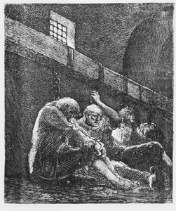 冉阿让在监狱，插图来自悲惨世界，由维克多雨果，1865年 作者 法语学校