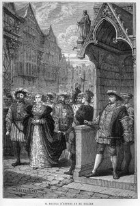 国王亨利八世（Henry）（1491-1547）会见克莱威斯的安妮（1515-1557）--雕刻自Francois Guizot 1877年的《L