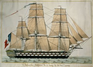 LInflexible Vaisseau de v.Rang de 90 Canons（The 90 Gun Ship of the Line）c.1835（wc with pen and ink on paper）