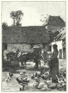 La Cour De La Ferme（雕版画）。 作者 法语学校