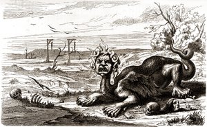 拉弗隆德（1648-1653 年）：一种长着蛇毛的怪兽，矗立在人类尸体和骷髅之上 作者 法语学校