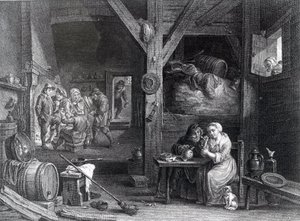 La Fumeuse，由Jean Baptiste Patas在1786-1808年David Teniers the Younger之后印刷 作者 法语学校