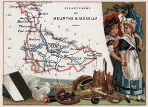 La Meurthe et Moselle (Meurthe-Et-Moselle, 54), Lorraine, France.两位革命妇女的肖像。关于法国各省的系列。彩色石版画（Chromo）"地理线"，约1920年。私人收藏。 作者 法语学校