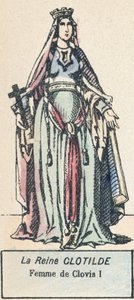 La Reine Clotilde, Femme de Clovis I (coloured engraving) 作者 法语学校