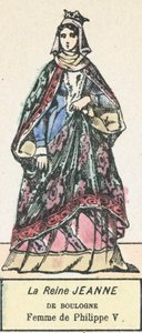 菲利普五世的妻子珍妮·德·布洛涅 (Jeanne de Boulogne)（彩色雕刻） 作者 法语学校
