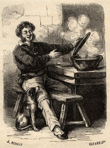 La bouillabaisse du sailor Marseillais au 19 eme century - - "PATRIE "中的雕刻 - DESCRIPTION PACUREQUIRESSE DE LA FRANCE EN 6 VOLUES BY LUCIEN HUARD - End 19 century 作者 法语学校