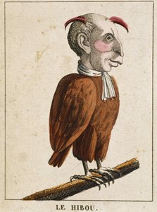 La owl in Caricature，研究字符“” volatile caracterise”” sd。 19、流行形象。 作者 法语学校