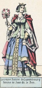 让·迪特·勒·邦 (Jean dit le Bon) 的妻子卢森堡王后波恩 (彩色版画) 作者 法语学校