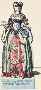 法国王后克劳德，弗朗索瓦一世之妻（彩色版画） 作者 法语学校