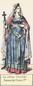 La reine Clotilde, femme de Clovis 1er (coloured engraving) 作者 法语学校