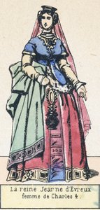 查尔斯四世的妻子让娜-德-埃夫勒王后（彩色版画 作者 法语学校