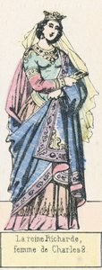 查尔斯二世的妻子理查尔德女王（彩色雕刻）。 作者 法语学校