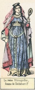 La reine Ultrogothe, femme de Childebert 1r (coloured engraving) 作者 法语学校