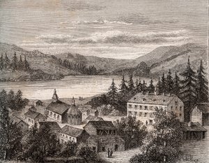 Gerardmer湖--阿尔萨斯、香槟、阿登、洛林--V.A. Malt-Brown的 "La France illustree: geography, history, statistical administration "中的雕版画。1884 作者 法语学校