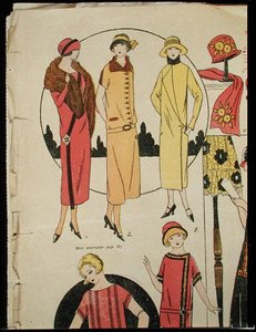 女士们的裙子和大衣，插图来自《La Mode du Jour》。 作者 法语学校