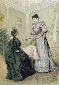 女士们喝着茶。 c.1890 作者 法语学校