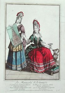 女士展示哈利卡纳苏斯陵墓的照片（彩色石版画） 作者 法语学校
