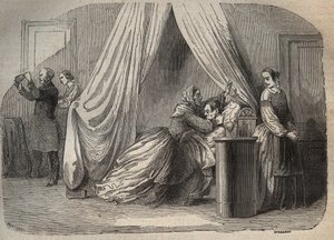 查尔斯-拉法基(1811-1840)的最后时刻，玛丽-福图尼-卡佩尔的丈夫，玛丽-拉法基(夫人)(1816-1852)的法国罪犯 - 雕刻在 "Causes celebres de tous les peuples "中，作者Armand Fouquier (1817-18?) 1858-1867 - 私人收藏 作者 法语学校