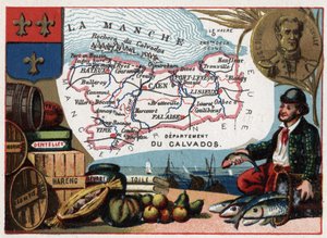 Le Calvados (14) Basse Normandy (Lower Normandy), 法国。儒勒-塞巴斯蒂安-塞萨尔-杜蒙-德乌维尔（1790-1842）法国探险家的画像。当地特产：鳕鱼、花边、奶酪、白兰地、鲱鱼、黄油、渔业和帆布。关于法国各省的系列报道。丘吉尔 作者 法语学校
