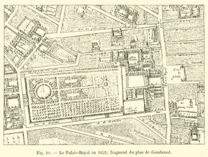 皇宫（Palais-Royal）于1652年; Gomboust计划的片段 作者 法语学校