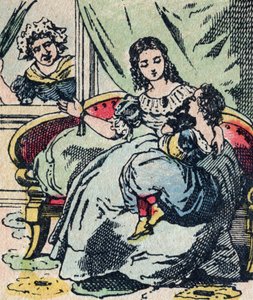 Le Pere Fouettard，法国的鞭打父亲人物，民间传说中惩罚顽皮孩子的传奇人物：他的妻子La Mere Fouettard是鞭打母亲，她没有训斥聪明的孩子 - Epinal图片 作者 法语学校