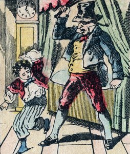 Le Pere Fouettard 民间传说中的传奇人物，用鞭子惩罚不聪明的孩子，将不听话的孩子圈起来，埃皮纳勒的形象 作者 法语学校