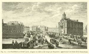 18世纪的Pont-Neuf，来自Raguenet的时间画，属于Samaritaine的浴室 作者 法语学校