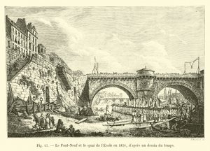 1820年的Pont-Neuf和Quai de l&39;Ecole，从时间的绘图 作者 法语学校