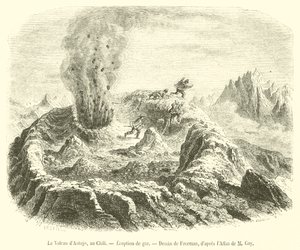 安图霍火山，智利，气体喷发（雕刻） 作者 法语学校