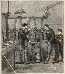 Le bureau de la poste pneumatique à Paris - 巴黎的气动邮件 - Alexis Clerc的 "Sciences mises à la range de tous - physics et chimie populaires "中的版画 - 19世纪末 - 私人收藏 作者 法语学校