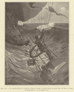 1870年11月29日，普利茅斯附近，雅克德号上的海员普林斯掉进海里，在海里失踪（雕刻）。 作者 法语学校