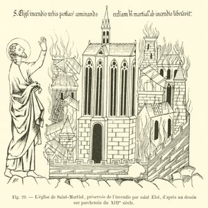 在绘制了十三世纪的羊皮纸后，Saint-Martial教堂在圣埃洛伊的火灾中得救 作者 法语学校