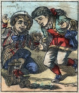 莱缪尔-格列佛被Brobdingnag的巨型儿童当作玩具。乔纳森-斯威夫特（1667-1745）的《格列佛游记》的插图。19世纪末，埃皮纳成像。 作者 法语学校