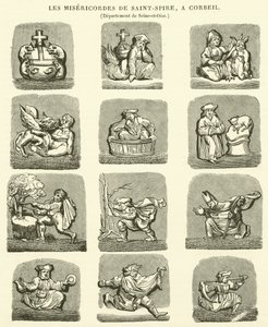 圣斯皮尔的吝啬鬼们，在科贝尔（Corbeil）（雕刻）。 作者 法语学校