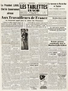 Les Tablets du soir du 24/06/1942 - LAVAL政府首脑向法国工人发出呼吁，要求恢复沃克鲁斯的市场秩序。 作者 法语学校