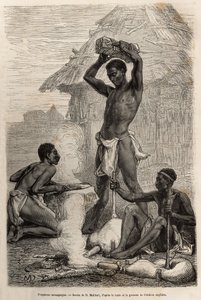 Les blacksmiths mannganyas，位于卢阿拉巴河（今刚果河）沿岸的一个村庄，根据 D.Maillard 的一幅画雕刻，描绘了大卫·利文斯通于 1866-1873 年的最后一本日记（1813-1873），发表于《乐游》 du monde””，1875 年，编辑 作者 法语学校