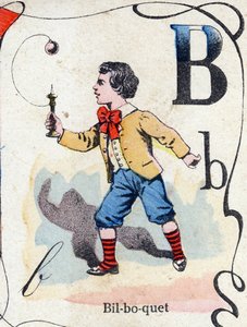 字母 B 比尔博凯。 雕刻在“ABC des joux 倒小男孩”。 Pont-a-Mousson 的影像，Louis Vagne，印刷出版商，19 世纪后期。 尺寸：32,5x25 厘米 作者 法语学校