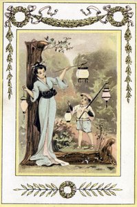Letter representing a Japanese mother and her son with lanterns, late 19th century (chromolithograph) 作者 法语学校
