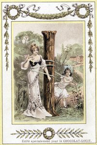 表现一对母女玩耍的信件，19世纪末（色版画 作者 法语学校