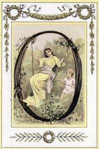 Letter representing a swinging mother and her son, late 19th century (chromolithograph) 作者 法语学校