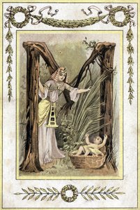Letter representing an Egyptian mother finding an abandoned child (Moses saves waters), late 19th century (chromolithograph) 作者 法语学校