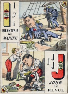 字母 I 和 J：海军陆战队和审查日。 雕刻在“漫画军事字母表”中。 第五系列。 脑脊液成像。 Pellerin 和 Cie，Printers，Epinal，19 世纪后期。 16 页。 尺寸：25x18,5cm 作者 法语学校