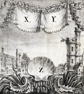 字母 X、Y 和 Z：1500 年的巴黎 - "Alphabet Picturesque des Monumens de Paris"，约 1840 年（雕刻） 作者 法语学校