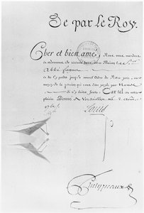 1761年8月2日，国王路易十五的Lettre de Cachet监禁Abbe Faguer（钢笔墨水在纸上） 作者 法语学校