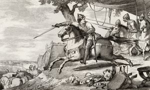 Lothair（941-86）带领他的军队参加战斗，来自Colart的“Histoire de France”，出版于1840年 作者 法语学校