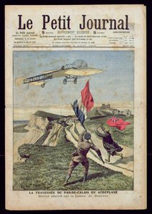 Louis Bleriot（1872-1936）于1909年8月8日在&39;Le Petit Journal&39;登陆多佛（彩色雕刻）