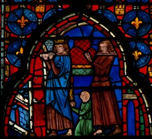路易九世携带遗物进入Sainte-Chapelle，由Robert DArtois协助，1246-48 作者 法语学校
