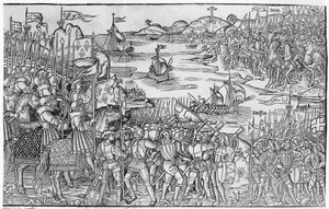 法国路易九世在第七次十字军东征期间在达米埃塔下船，于1522年出版的“Grand Voyage de Hierusalem” 作者 法语学校